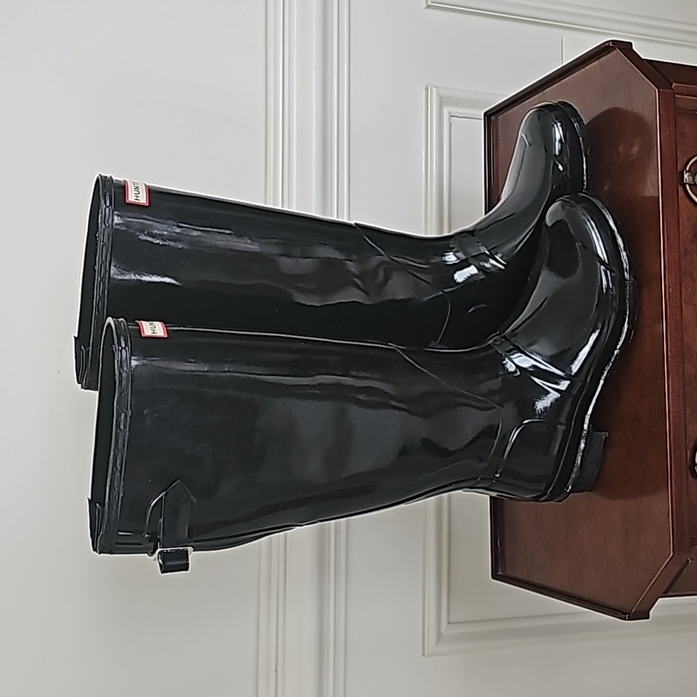 Black Shiny Hunter Size 9 Boots - Picture 3 of 8